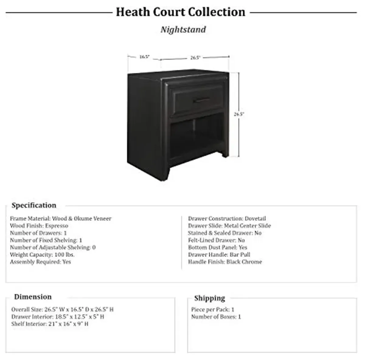 Lexicon Heath Court 1-Drawer Nightstand, Espresso