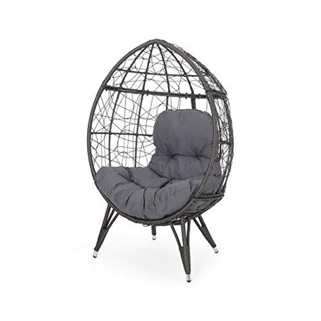 Valerie Outdoor Wicker Swing Chair with Cushion, Gray and Dark Gray