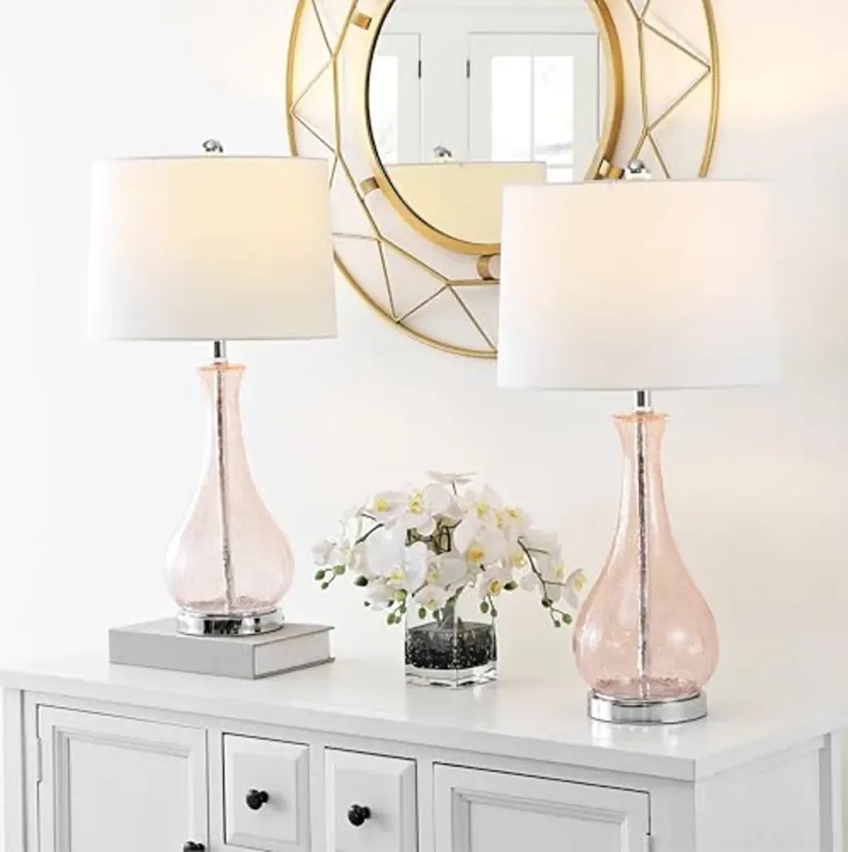 Safavieh Lighting Collection Finnley Light Blush Crackle 28-inch Bedroom Living Room Home Office Desk Nightstand Table Lamp (LED Bulb Included)