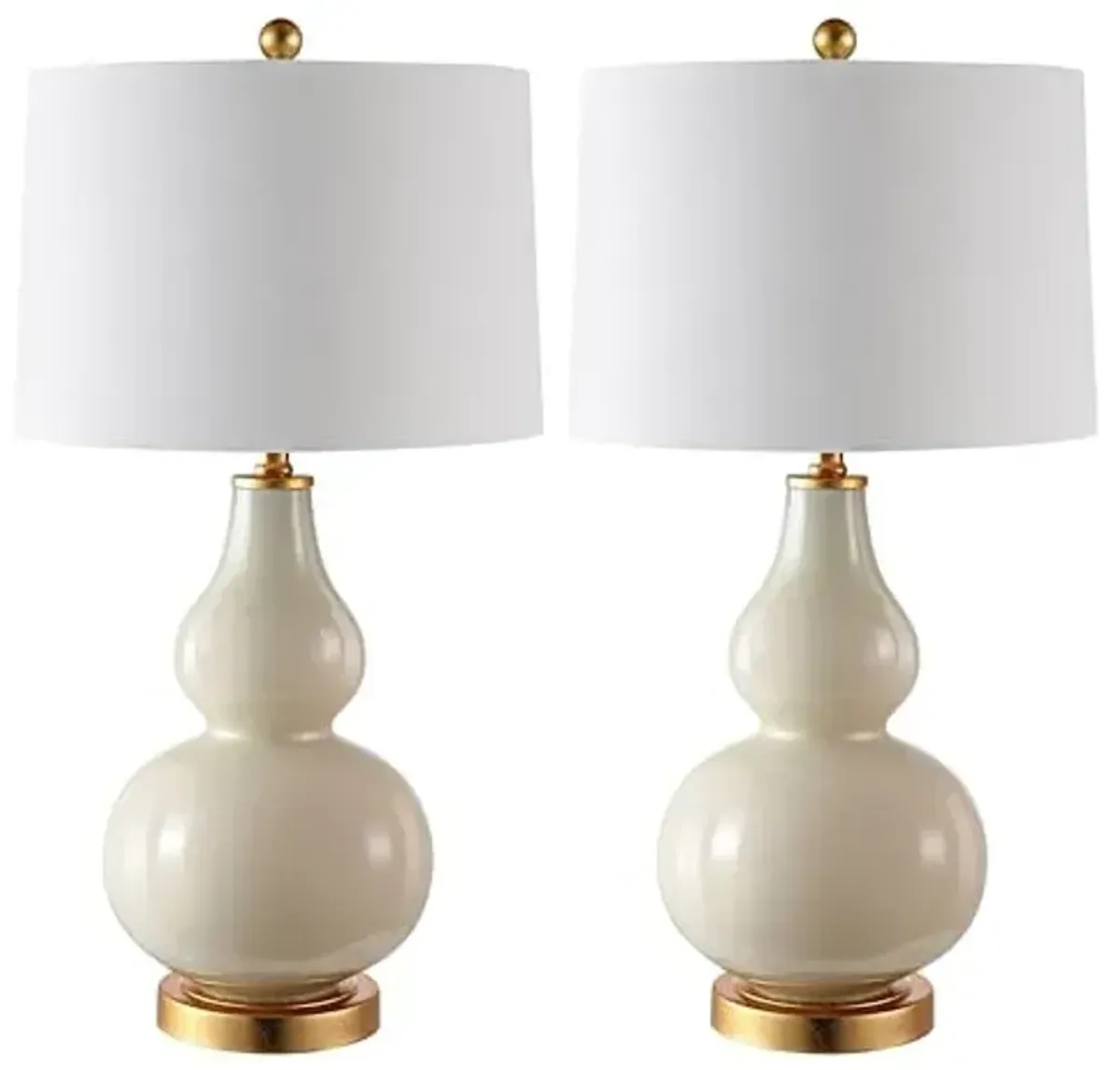 SAFAVIEH Lighting Collection Karlen Modern Contemporary Cream/ Gold Leaf Double Gourd 29-inch Bedroom Living Room Home Office Desk Nightstand Table Lamp Set of 2 (LED Bulbs Included)