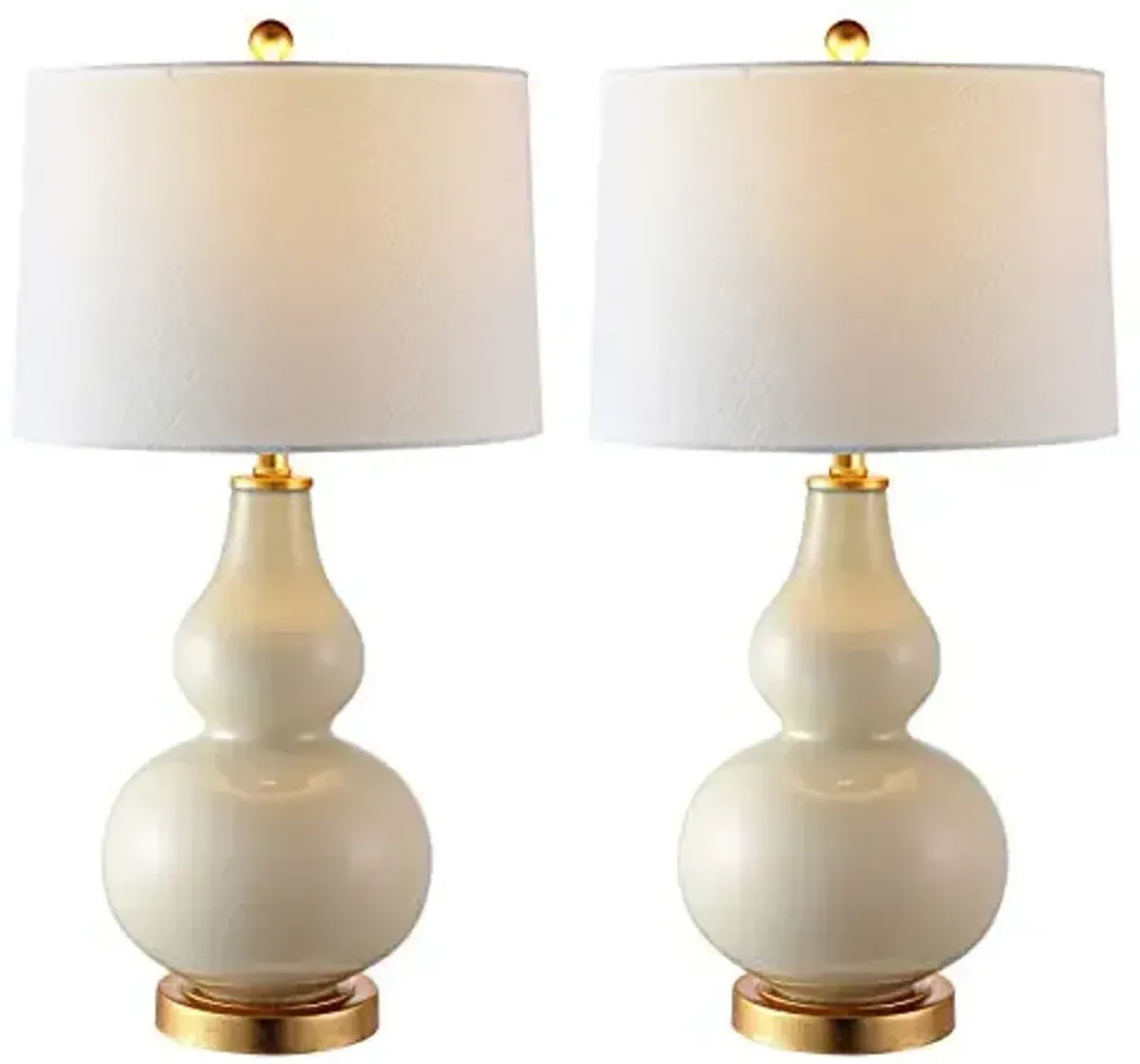 SAFAVIEH Lighting Collection Karlen Modern Contemporary Cream/ Gold Leaf Double Gourd 29-inch Bedroom Living Room Home Office Desk Nightstand Table Lamp Set of 2 (LED Bulbs Included)
