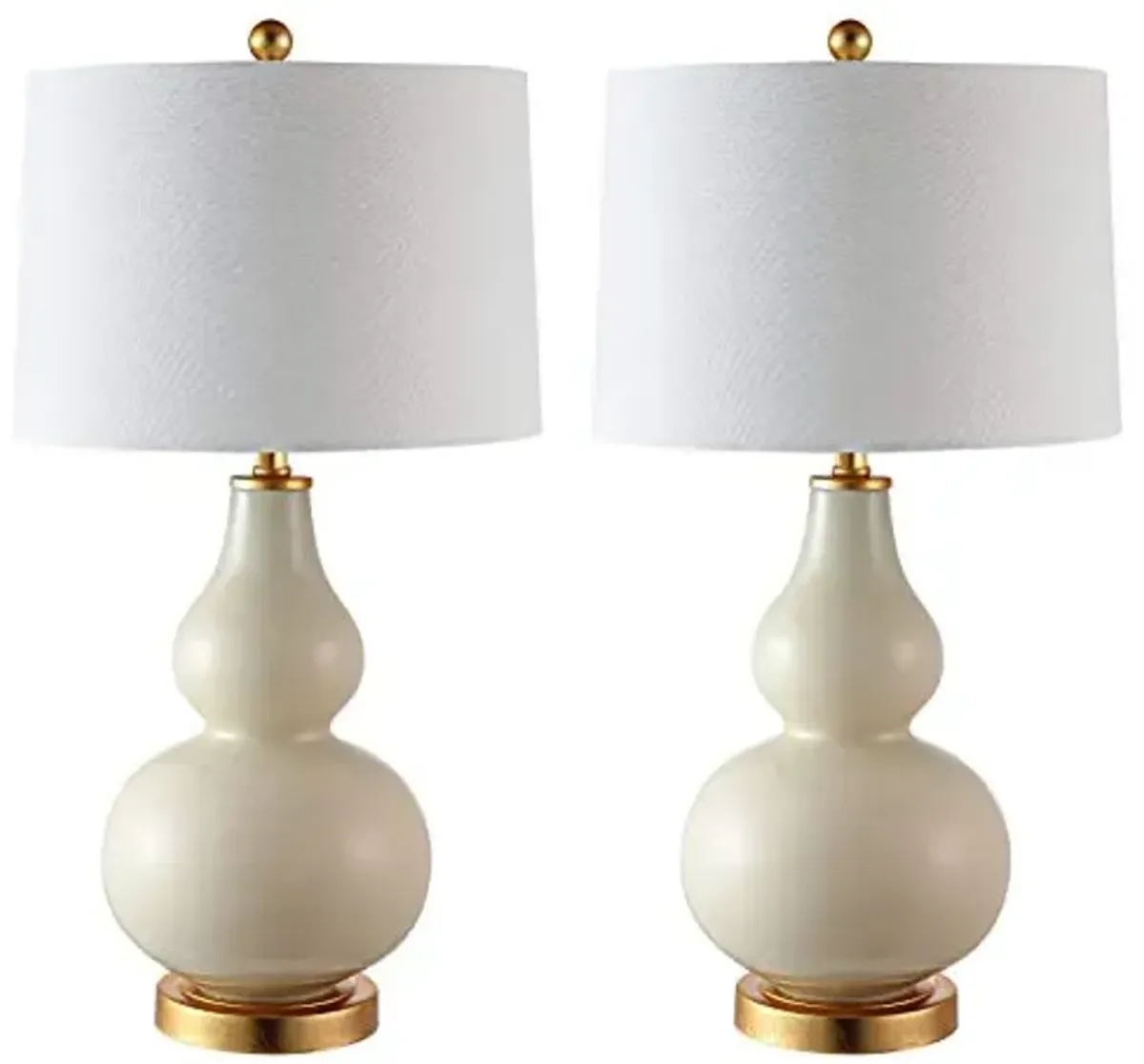 SAFAVIEH Lighting Collection Karlen Modern Contemporary Cream/ Gold Leaf Double Gourd 29-inch Bedroom Living Room Home Office Desk Nightstand Table Lamp Set of 2 (LED Bulbs Included)