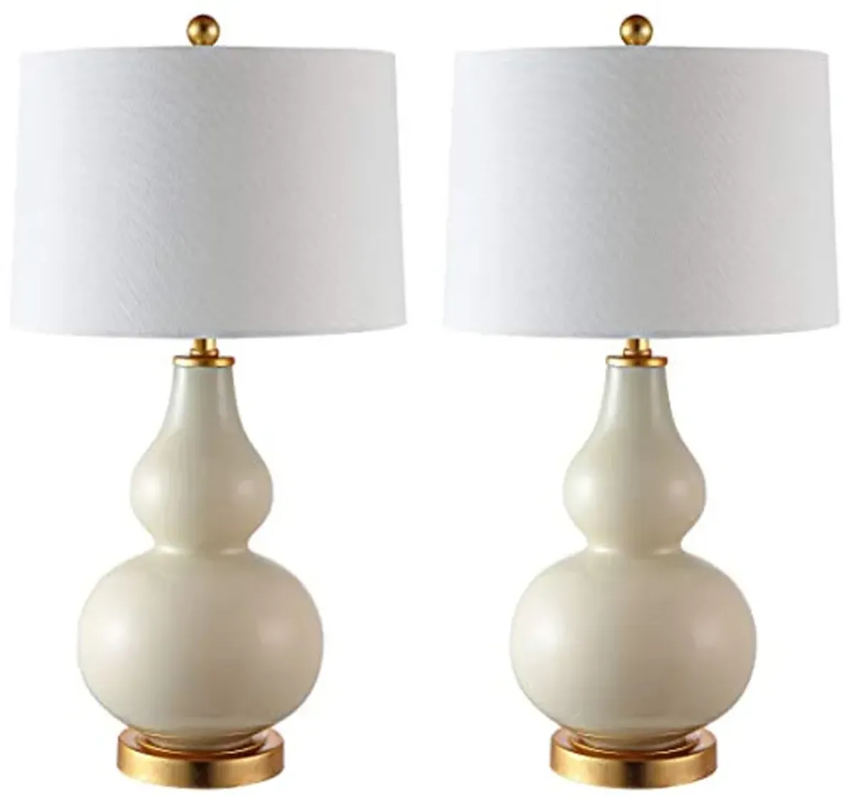 SAFAVIEH Lighting Collection Karlen Modern Contemporary Cream/ Gold Leaf Double Gourd 29-inch Bedroom Living Room Home Office Desk Nightstand Table Lamp Set of 2 (LED Bulbs Included)