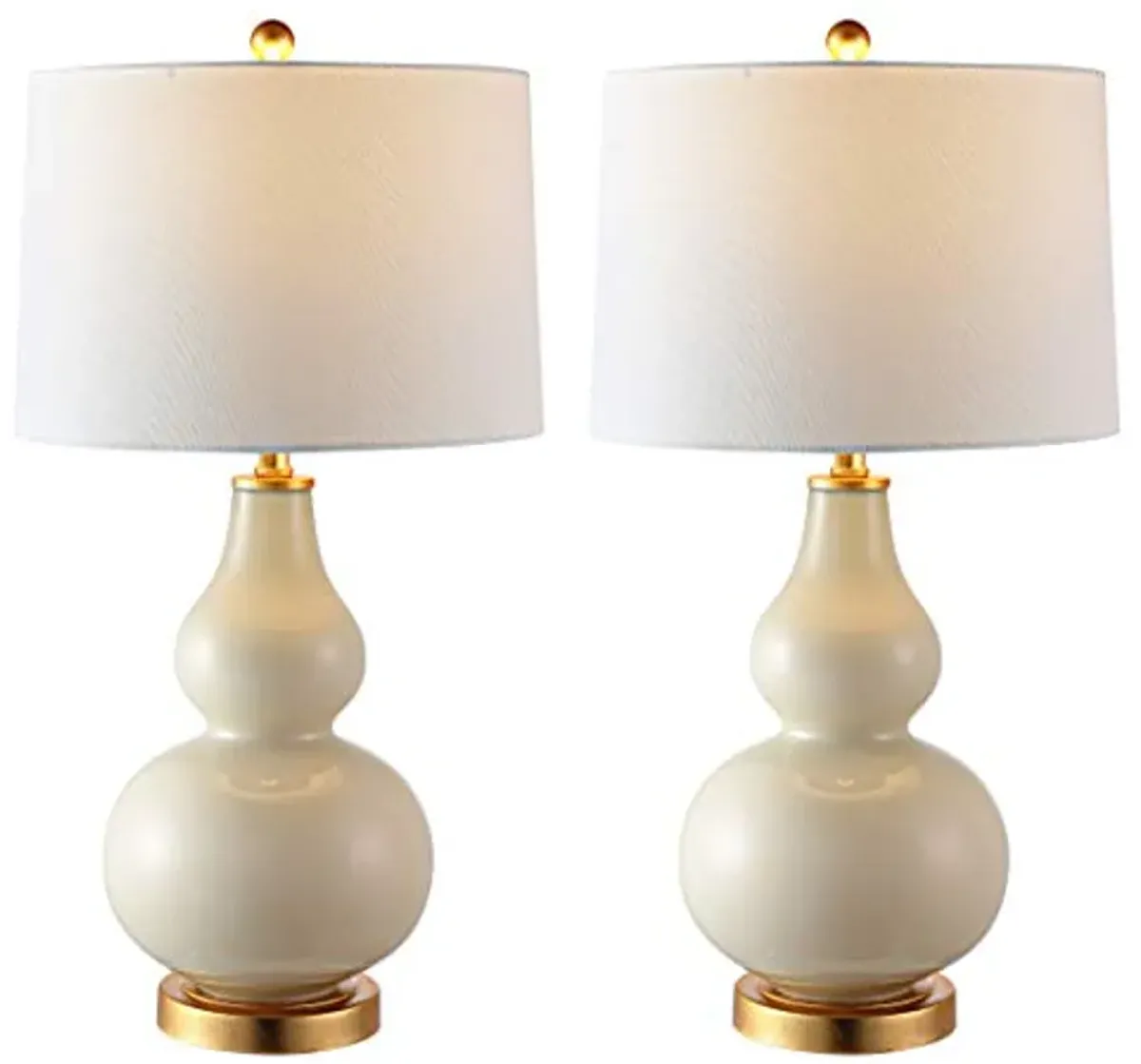 SAFAVIEH Lighting Collection Karlen Modern Contemporary Cream/ Gold Leaf Double Gourd 29-inch Bedroom Living Room Home Office Desk Nightstand Table Lamp Set of 2 (LED Bulbs Included)