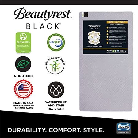 Beautyrest Beginnings Black Brilliant Sun 2-Stage Premium Crib and Toddler Mattress with Plant-Based Soy Foam and Gel Memory Foam - GREENGUARD Gold Certified - Trusted - Made in USA