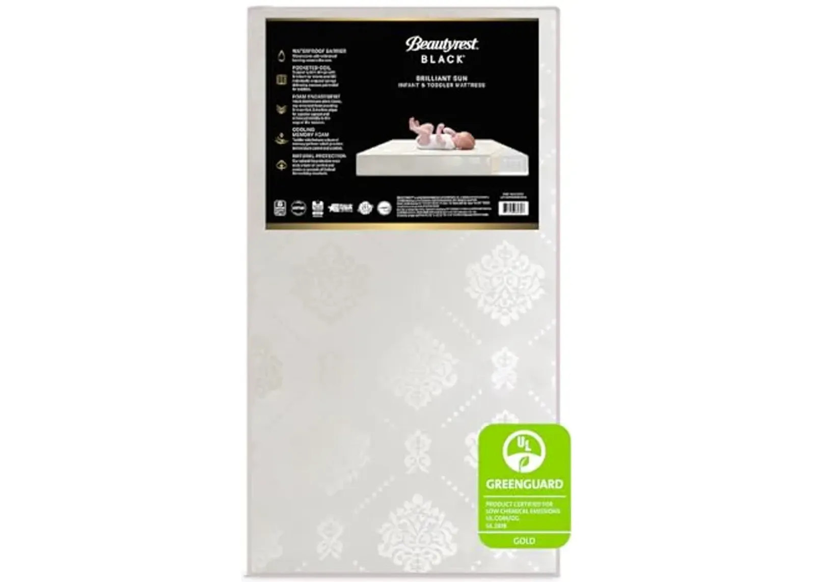 Beautyrest Beginnings Black Brilliant Sun 2-Stage Premium Crib and Toddler Mattress with Plant-Based Soy Foam and Gel Memory Foam