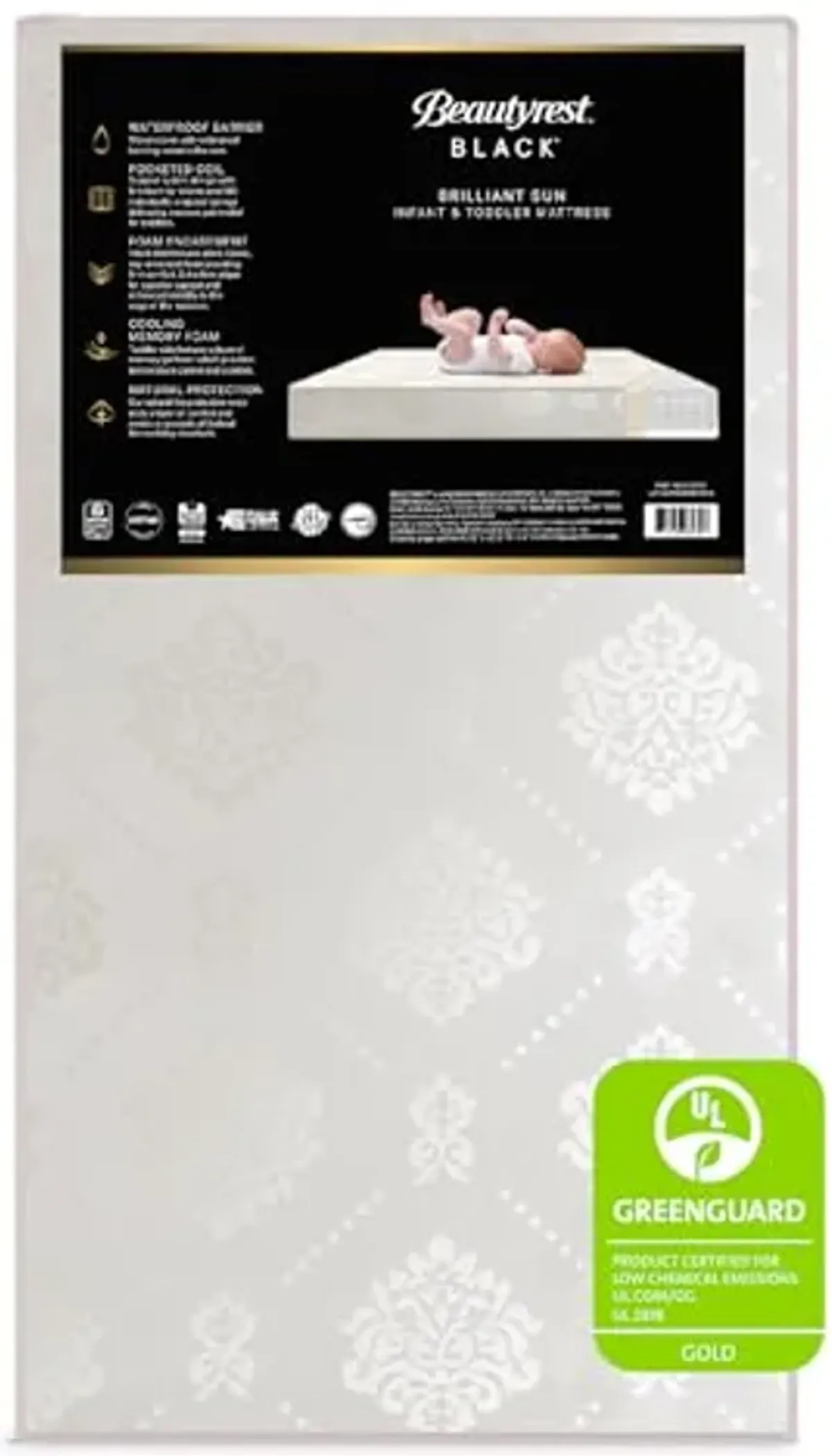 Beautyrest Beginnings Black Brilliant Sun 2-Stage Premium Crib and Toddler Mattress with Plant-Based Soy Foam and Gel Memory Foam