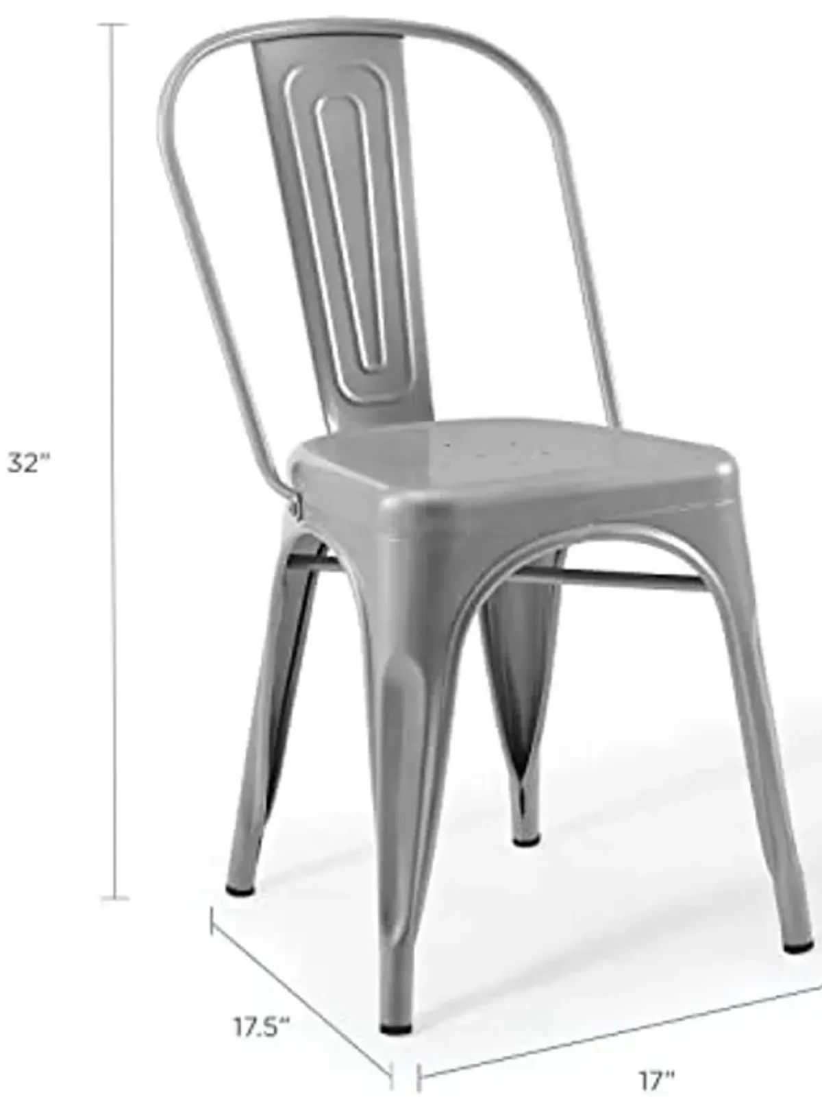 Modway Promenade Industrial Modern Steel Metal Bistro Dining Chairs in Silver - Set of 2