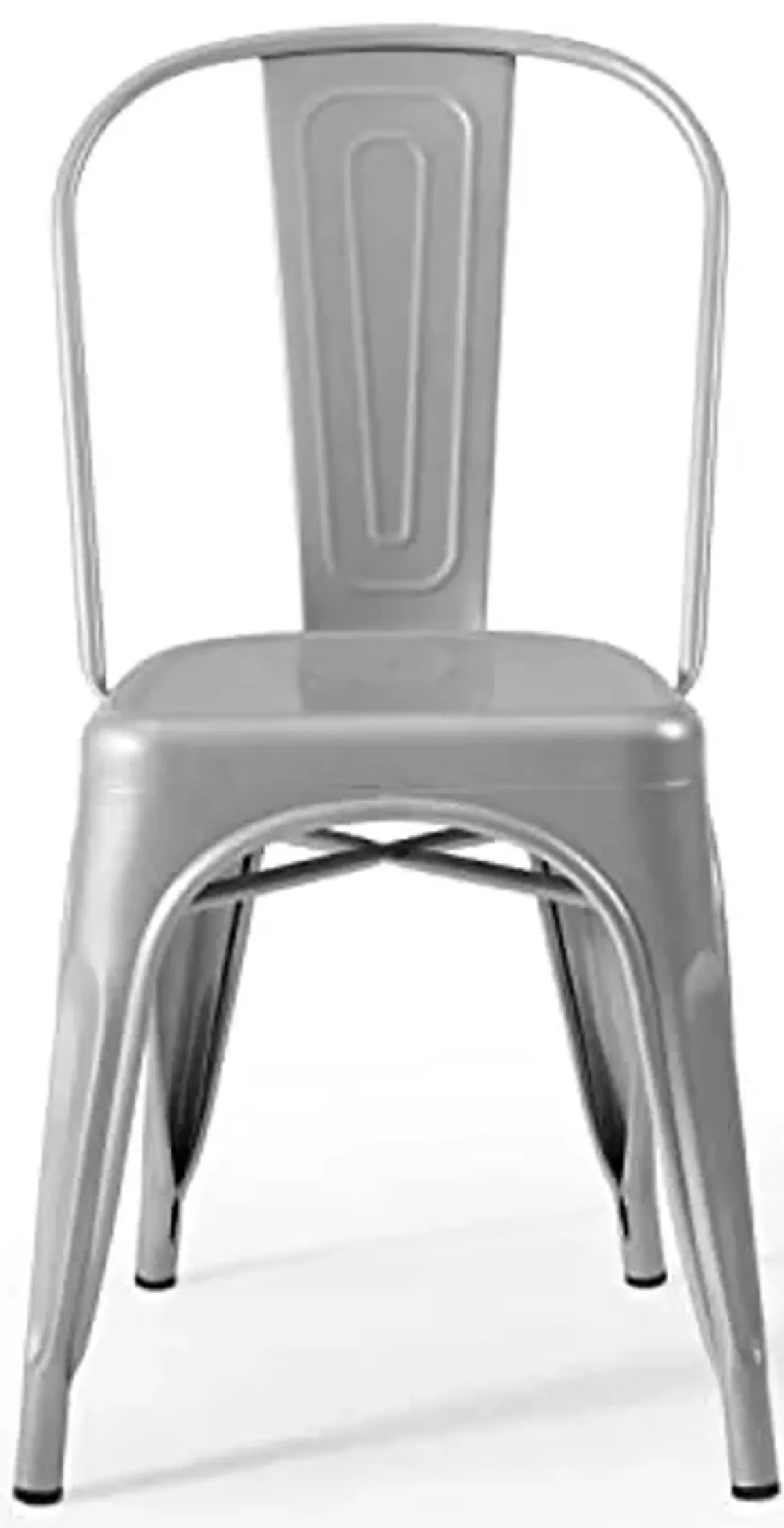 Modway Promenade Industrial Modern Steel Metal Bistro Dining Chairs in Silver - Set of 2