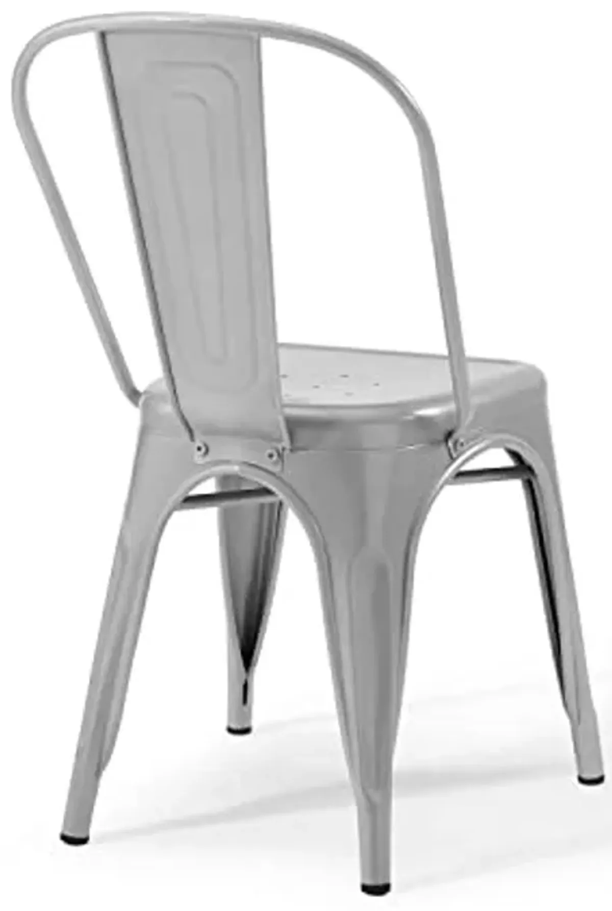 Modway Promenade Industrial Modern Steel Metal Bistro Dining Chairs in Silver - Set of 2