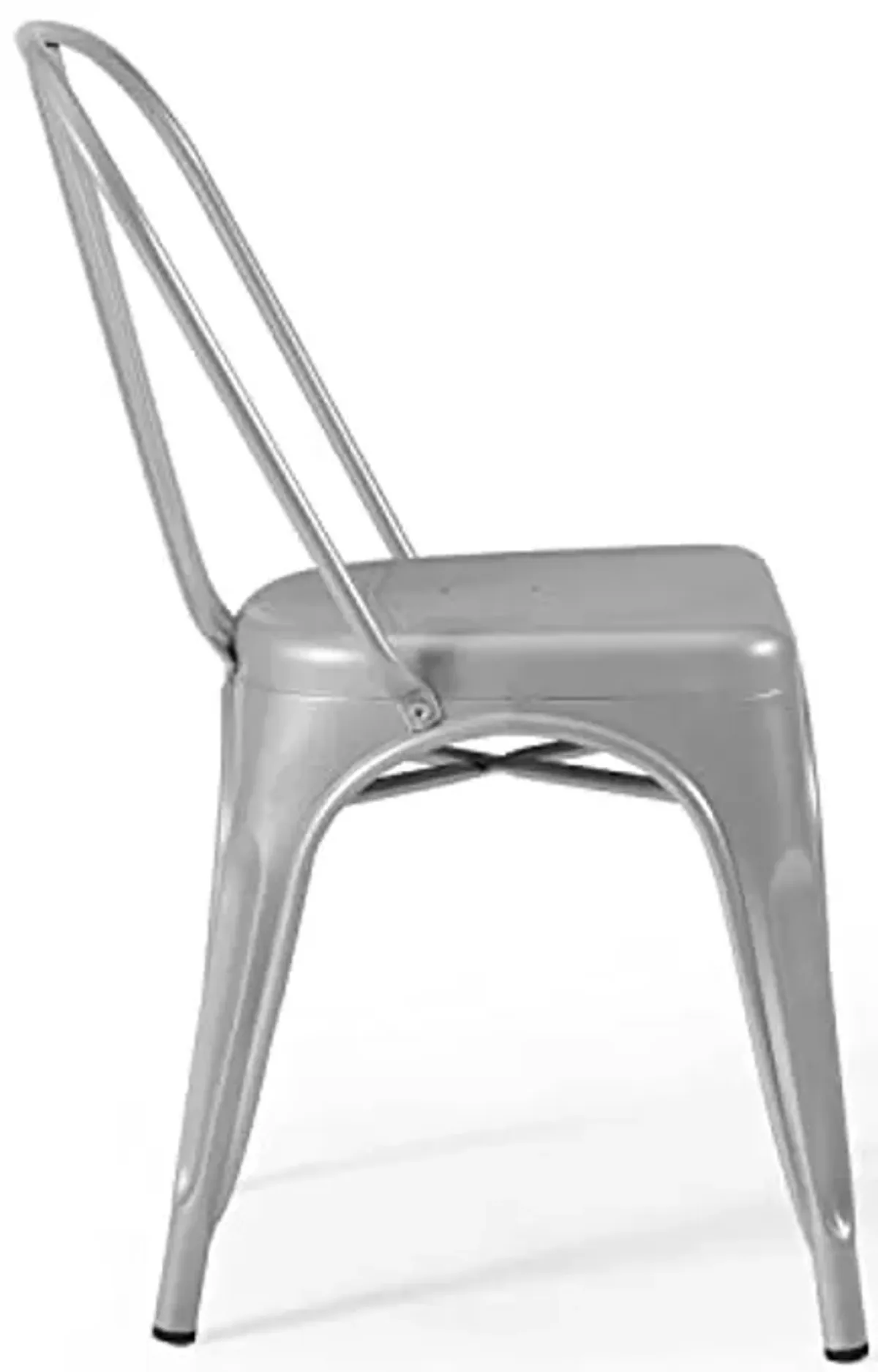 Modway Promenade Industrial Modern Steel Metal Bistro Dining Chairs in Silver - Set of 2