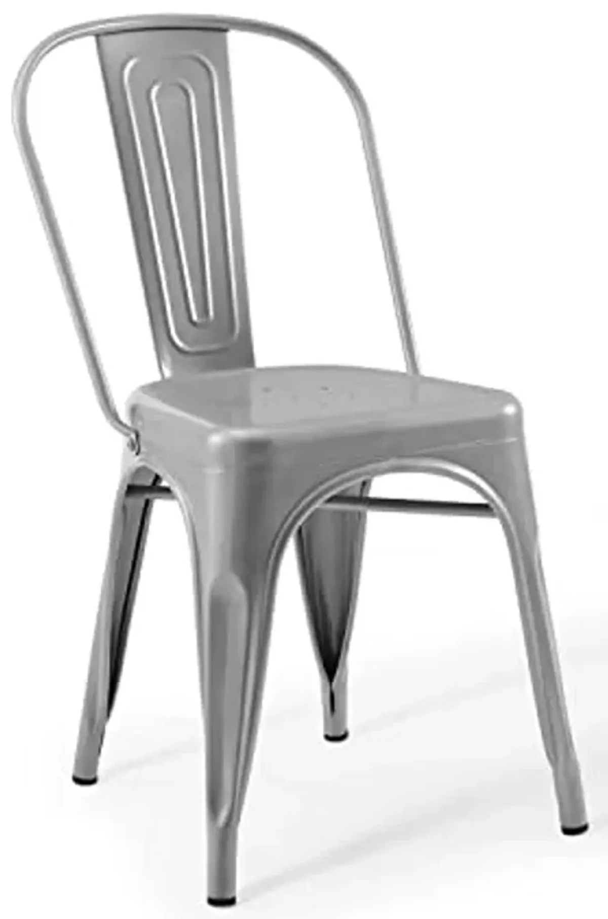 Modway Promenade Industrial Modern Steel Metal Bistro Dining Chairs in Silver - Set of 2