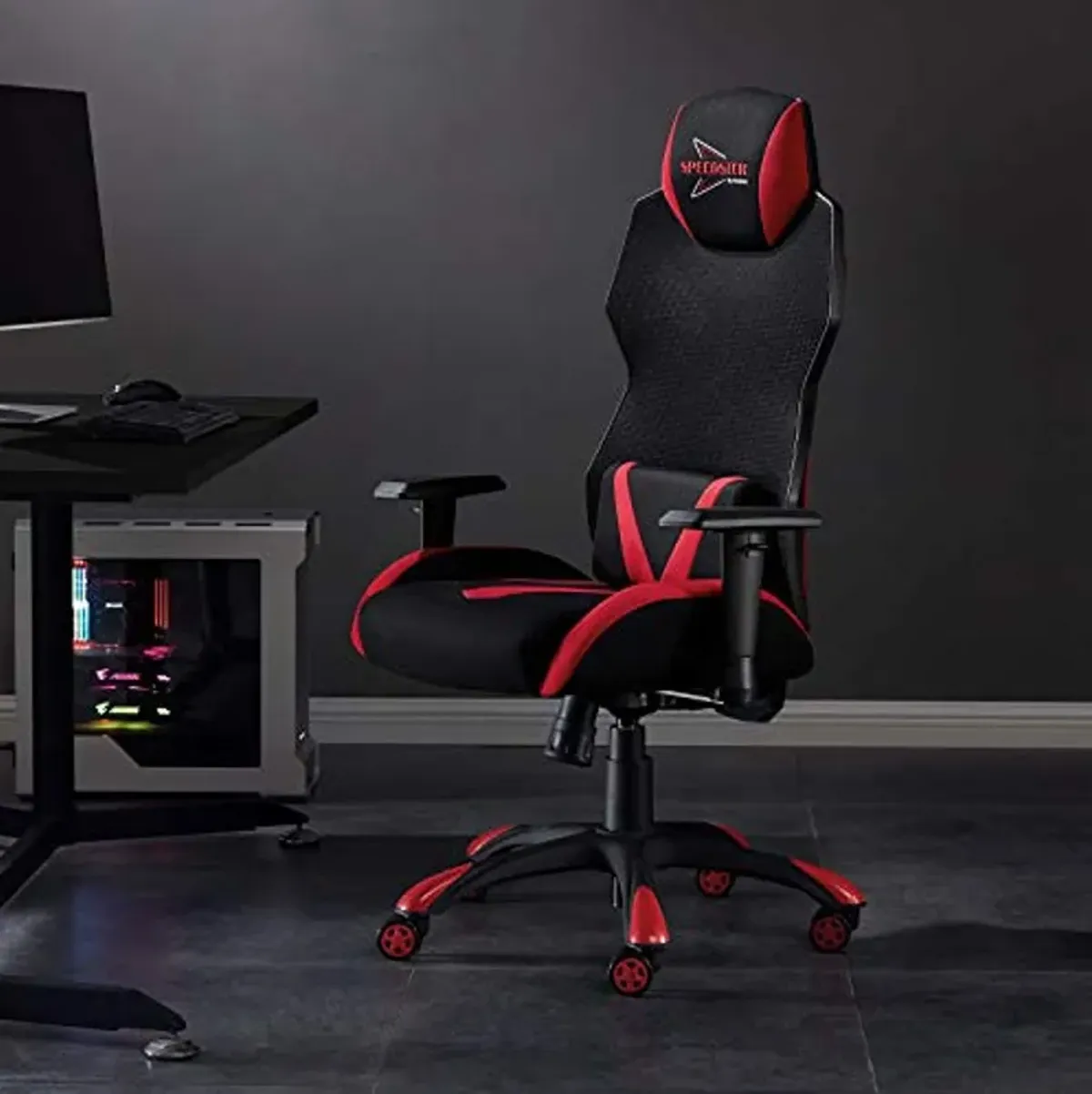 Modway Speedster Ergonomic Mesh Gaming Computer Desk Chair in Black Red