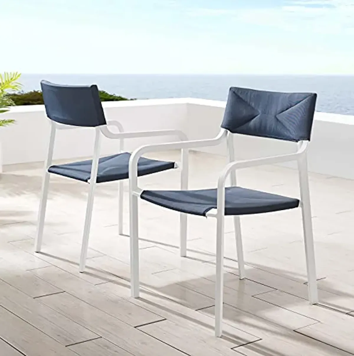 Modway EEI-3962-WHI-NAV Raleigh Lounge & Deep Seating Sets, Two Dining Armchairs, White Navy