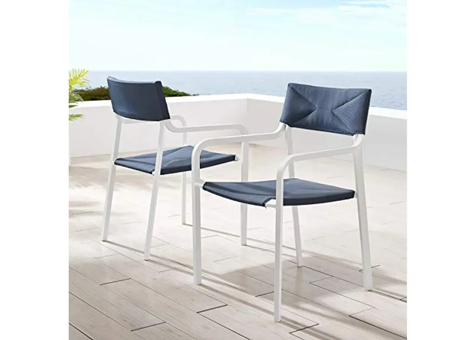 Modway EEI-3962-WHI-NAV Raleigh Lounge & Deep Seating Sets, Two Dining Armchairs, White Navy