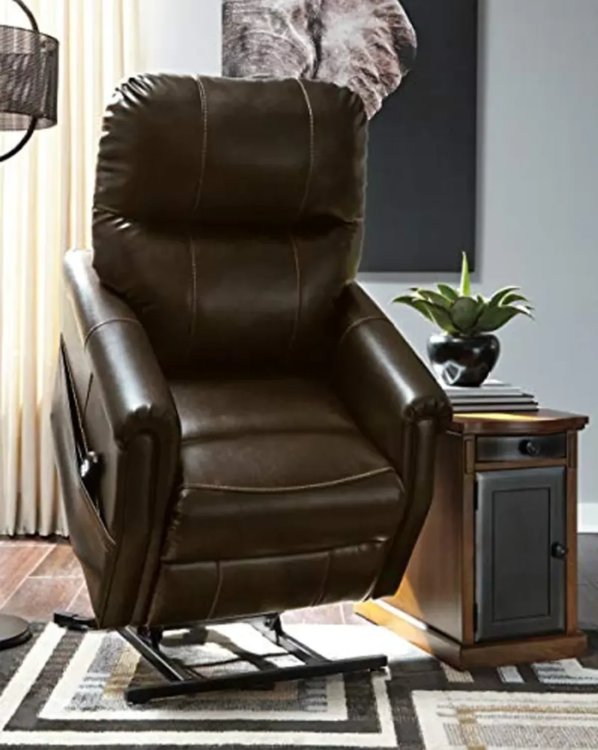 Signature Design by Ashley Markridge Faux Leather Modern Electric Power Lift Recliner for Elderly, Brown