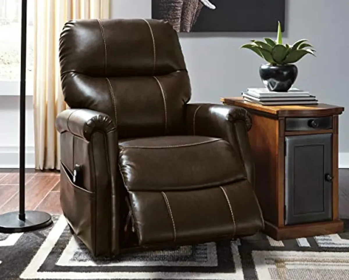 Signature Design by Ashley Markridge Faux Leather Modern Electric Power Lift Recliner for Elderly, Brown