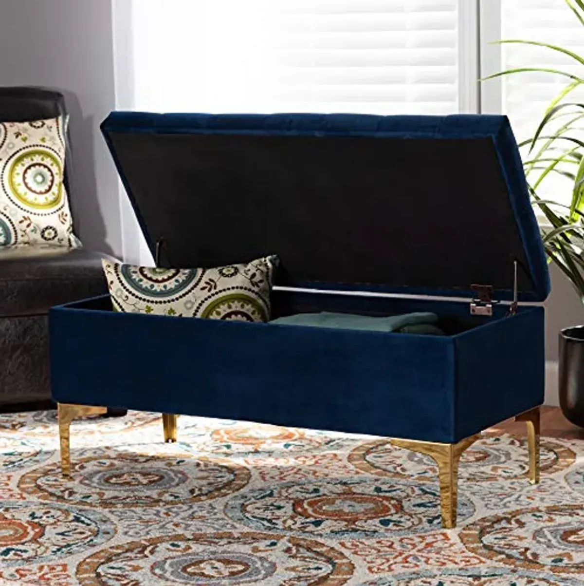 Baxton Studio Ottomans, Navy Blue/Gold