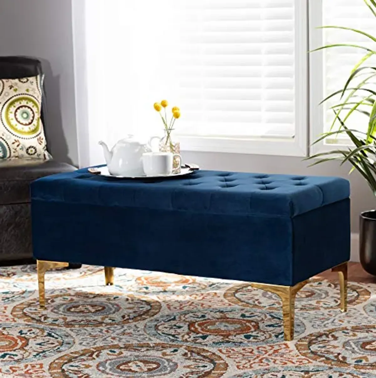 Baxton Studio Ottomans, Navy Blue/Gold