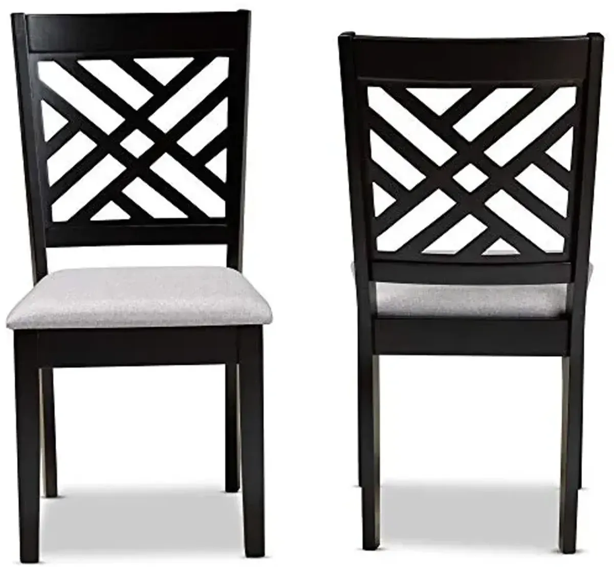 Baxton Studio Fallon Dining Chair Set - Grey Fabric Upholstered, Espresso Brown Wooden Frame, 2-Piece