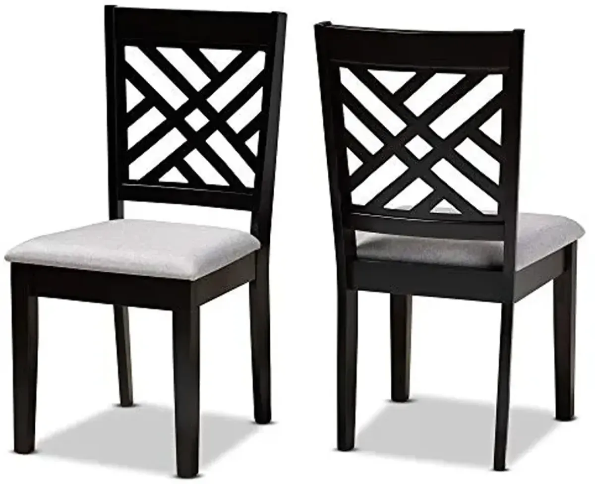 Baxton Studio Fallon Dining Chair Set - Grey Fabric Upholstered, Espresso Brown Wooden Frame, 2-Piece