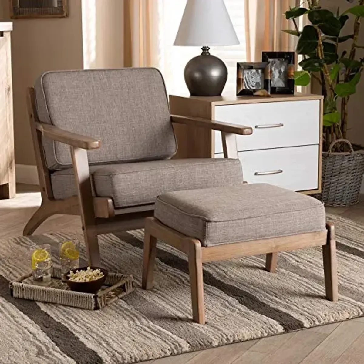 Baxton Studio Living Room Sets, Light Grey/Antique Oak