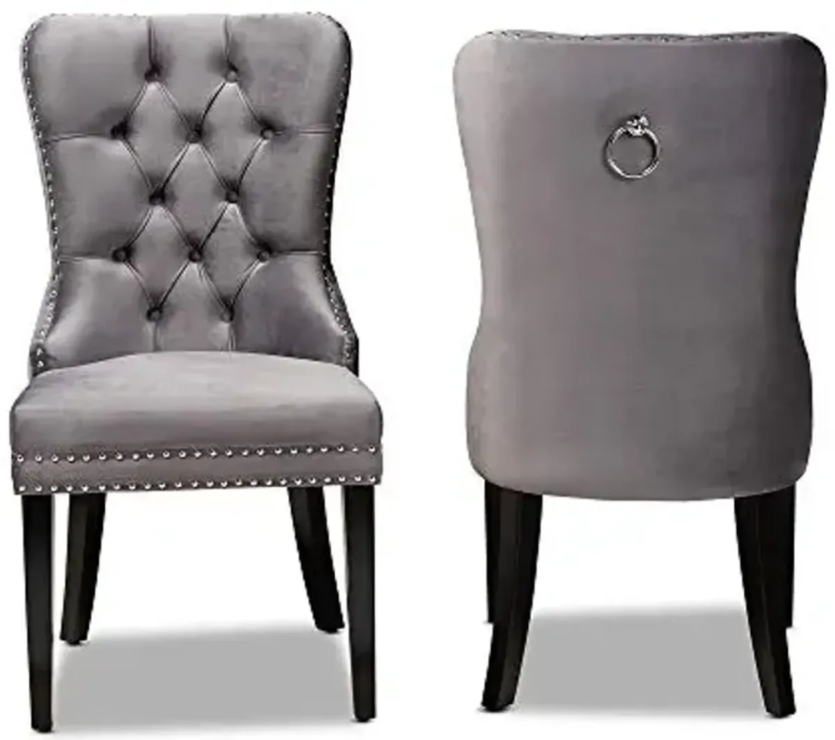 Baxton Studio Coby Modern Transitional Grey Velvet Fabric Upholstered Espresso Finished 2-Piece Wood Dining Chair Set
