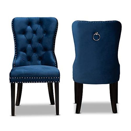 Baxton Studio Coby Modern Transitional Navy Blue Velvet Fabric Upholstered Espresso Finished 2-Piece Wood Dining Chair Set