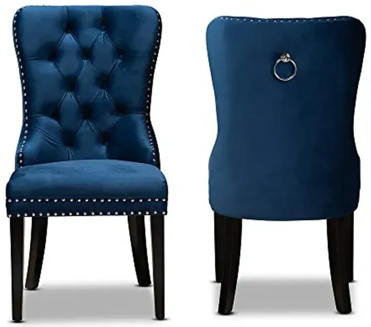 Baxton Studio Coby Modern Transitional Navy Blue Velvet Fabric Upholstered Espresso Finished 2-Piece Wood Dining Chair Set