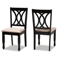 Baxton Studio Petrina Dining Chair Set and Dining Chair Set Sand Fabric Upholstered Espresso Brown Finished Wood 2-Piece Dining Chair Set