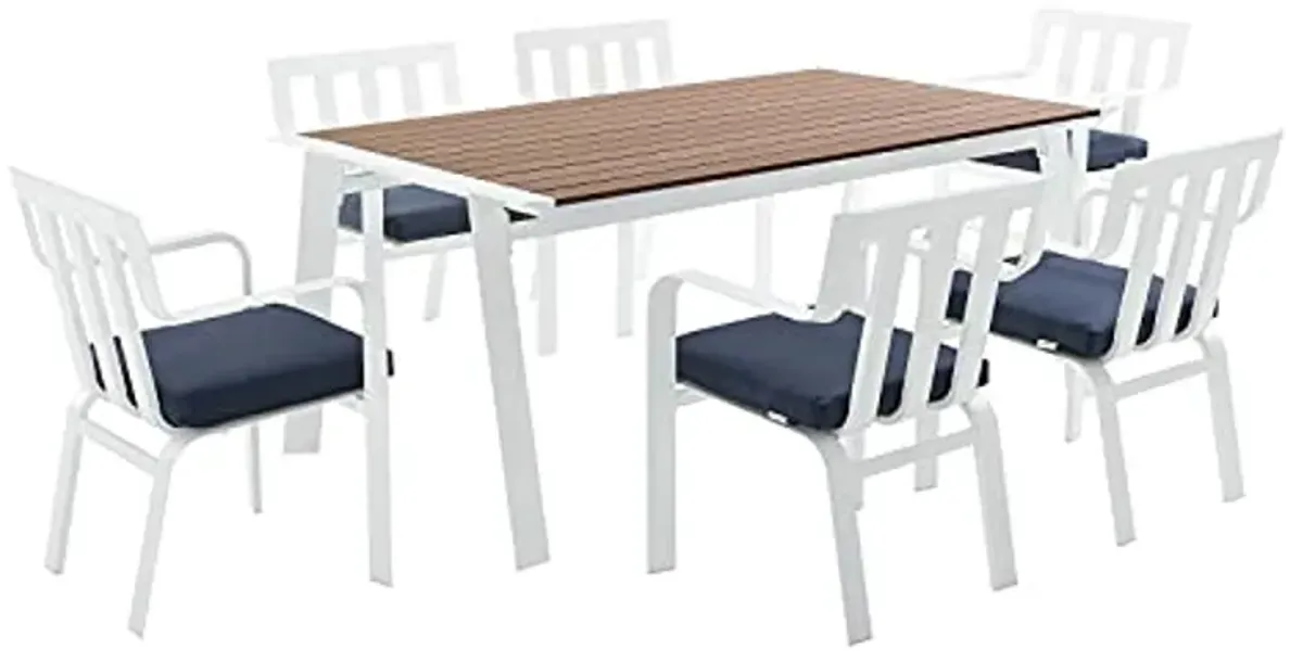 Modway EEI-3965-WHI-NAV Baxley Sets, Dining for Six, White Navy