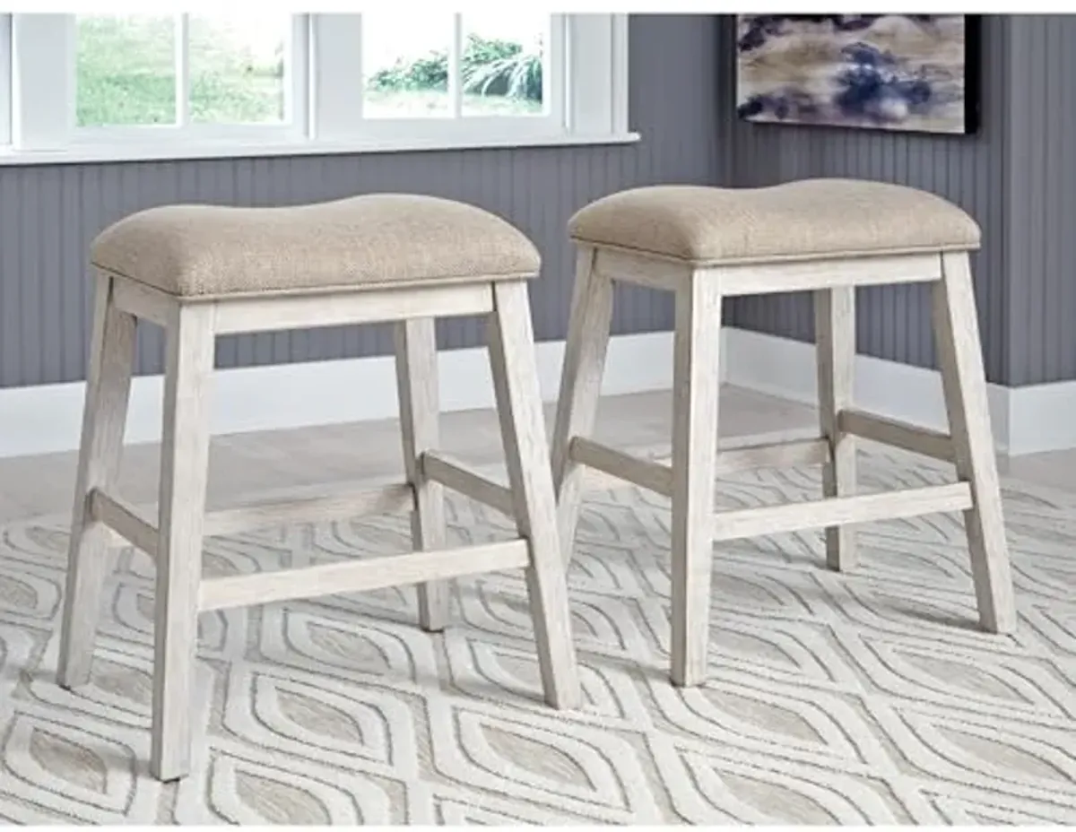 Signature Design by Ashley Skempton Modern 24" Counter Height Upholstered Barstool, 2 Count, Whitewash