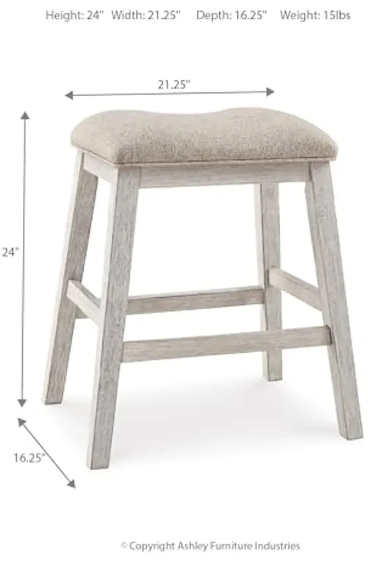 Signature Design by Ashley Skempton Modern 24" Counter Height Upholstered Barstool, 2 Count, Whitewash