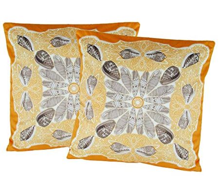 Wayborn Multi Color Seashell Print Pillow in Orange 17"X17" (One Pair)