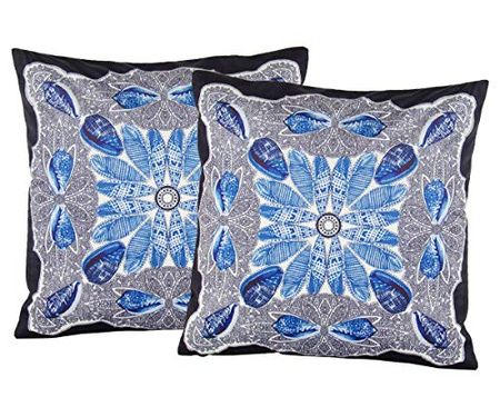 Wayborn Multi Color Seashell Print Pillow in Blue 17"X17" (One Pair)