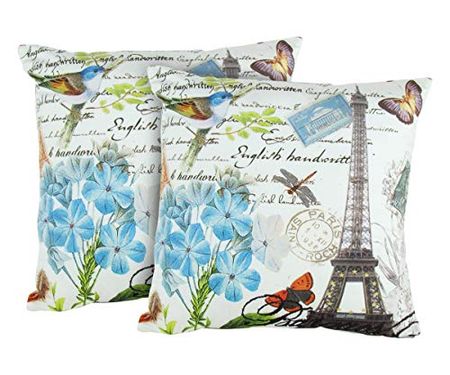 Wayborn Multi Color Eiffel Tower Garden Decorative Pillow 17"X17" (One Pair)