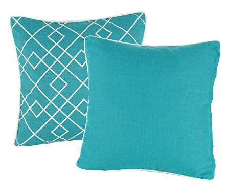 Wayborn Ocean Blue Color Estancia Decorative Pillow, Turquoise 17"X17" (One Pair)