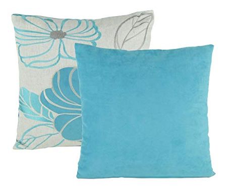 Wayborn Light Blue Color Embroidered Poly Linen Pillow, Blue 17"X17" (One Pair)