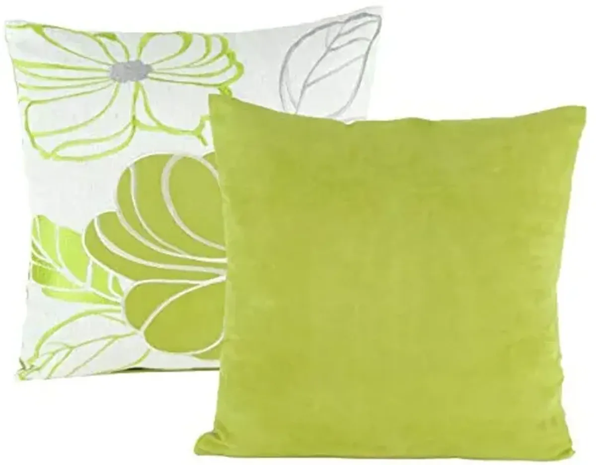 Wayborn Mint Green Color Embroidered Poly Linen Pillow, Green 17"X17" (One Pair)