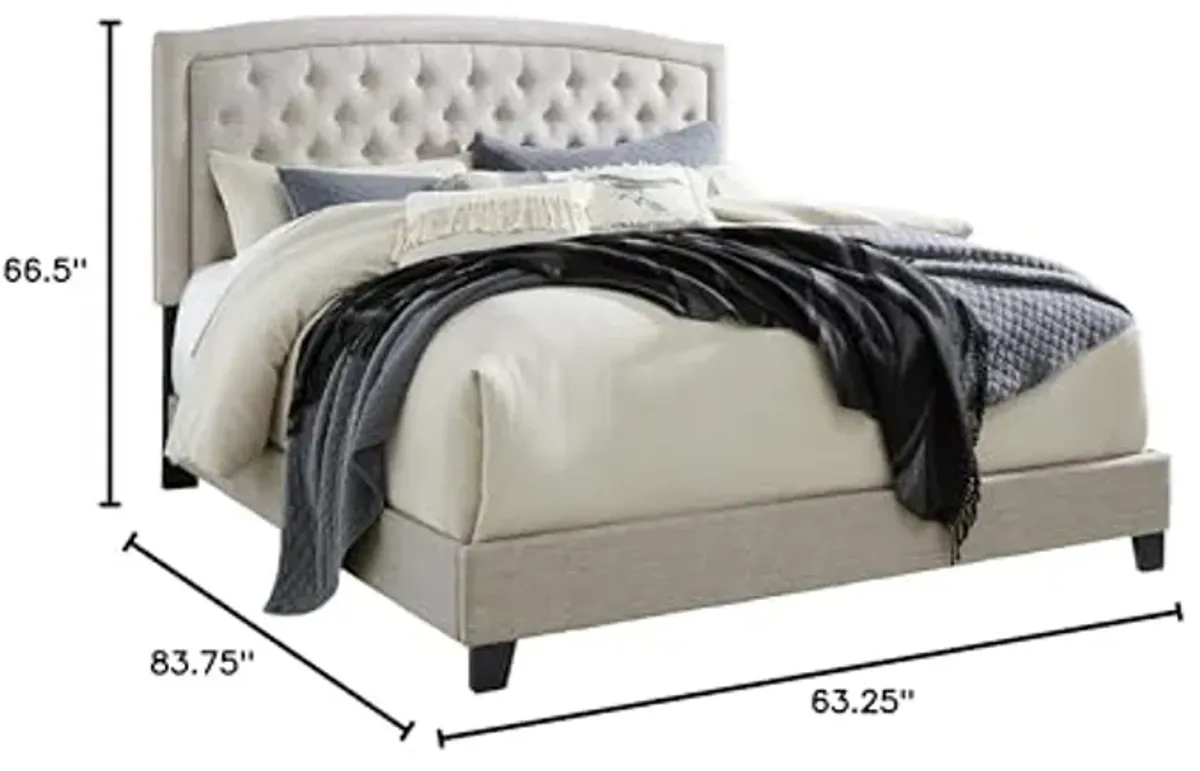 Signature Design by Ashley Jerary Farmhouse Button-Tufted Upholstered Platform Bed, Queen, Light Gray