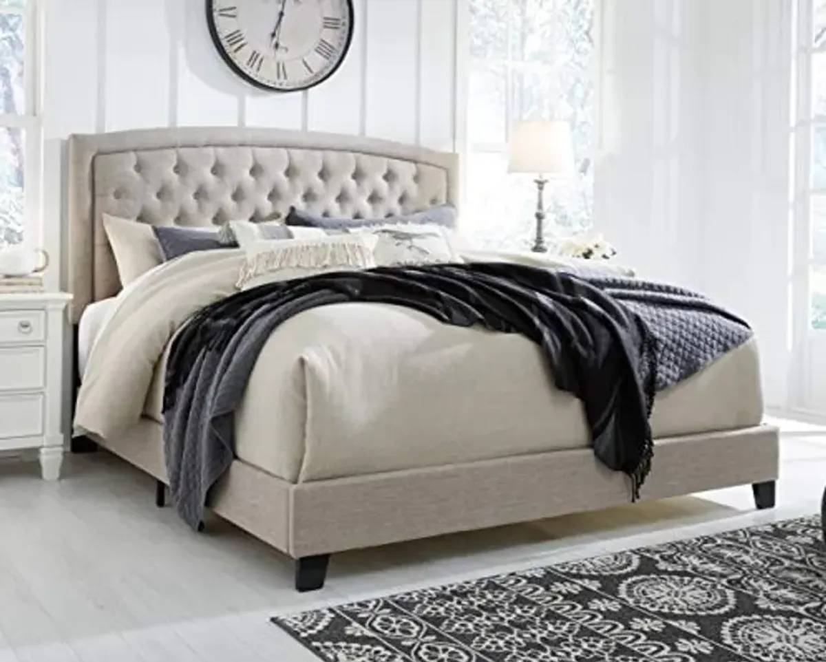 Signature Design by Ashley Jerary Farmhouse Button-Tufted Upholstered Platform Bed, Queen, Light Gray