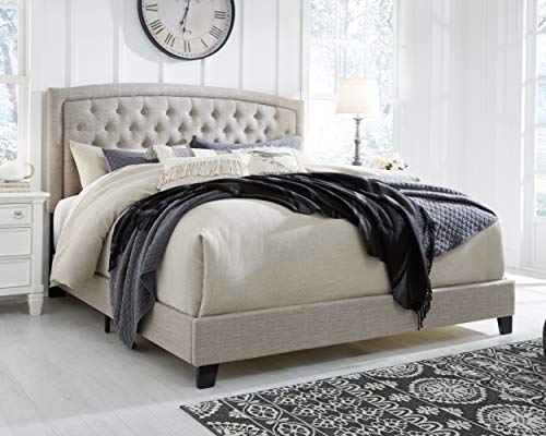 Signature Design by Ashley Jerary Farmhouse Button-Tufted Upholstered Platform Bed, Queen, Light Gray