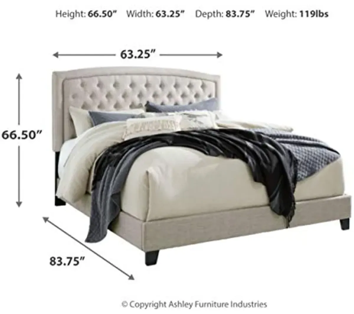 Signature Design by Ashley Jerary Farmhouse Button-Tufted Upholstered Platform Bed, Queen, Light Gray