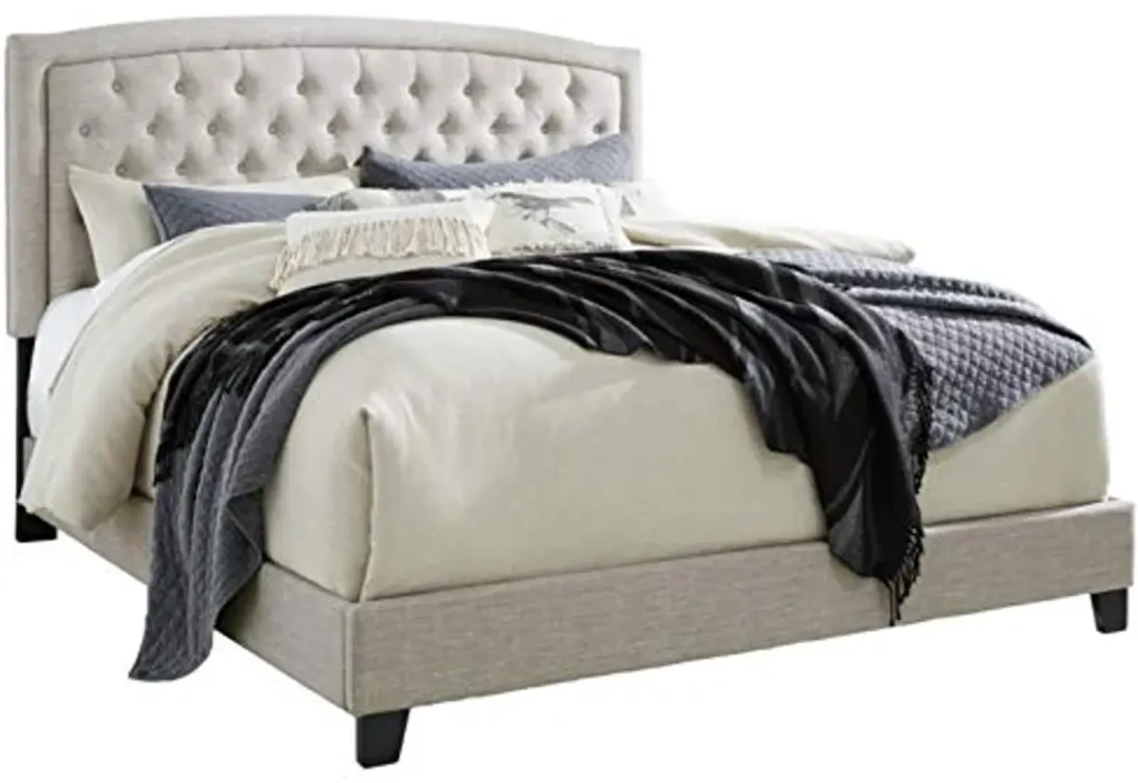 Signature Design by Ashley Jerary Farmhouse Button-Tufted Upholstered Platform Bed, Queen, Light Gray