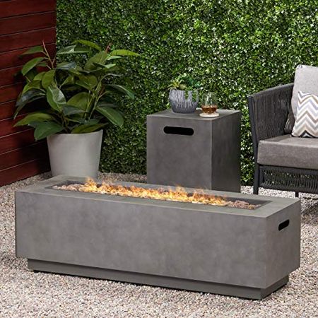 Lynn Outdoor Rectangular Fire Pit with Tank Holder, Concrete