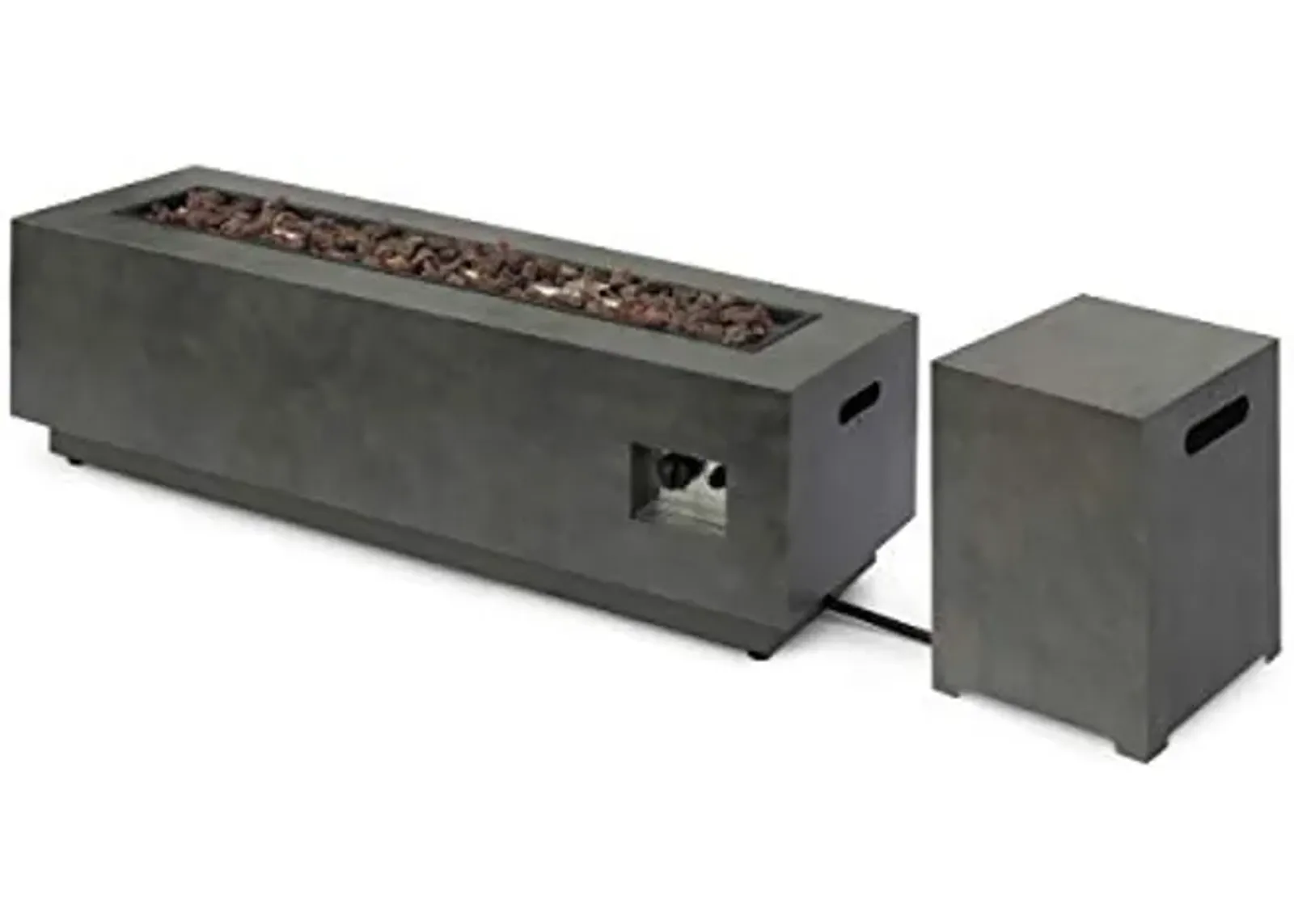 Lynn Outdoor Rectangular Fire Pit with Tank Holder, Concrete