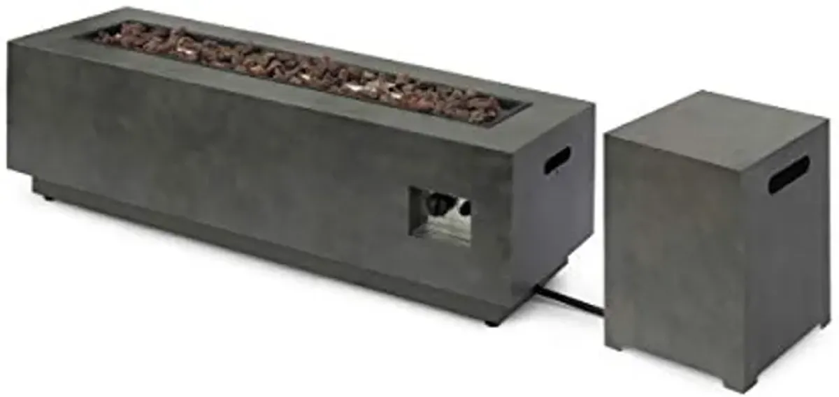 Lynn Outdoor Rectangular Fire Pit with Tank Holder, Concrete