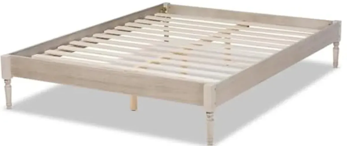 Baxton Studio Colette French Bohemian Antique White Oak Finished Wood King Size Platform Bed Frame