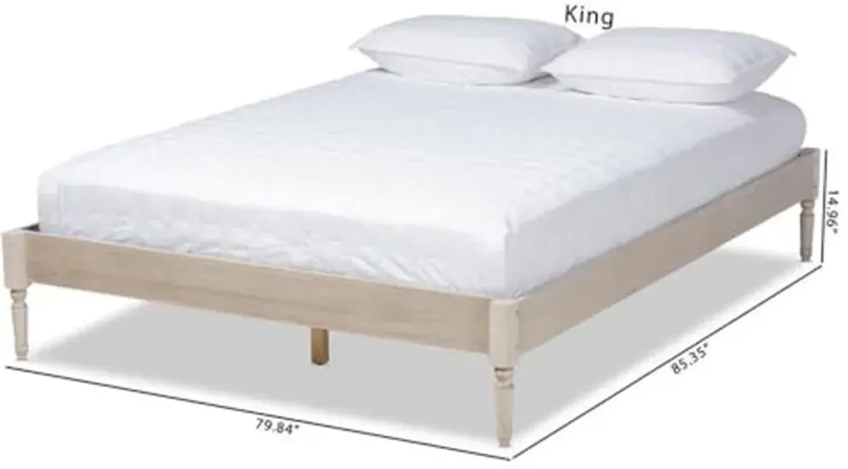 Baxton Studio Colette French Bohemian Antique White Oak Finished Wood King Size Platform Bed Frame