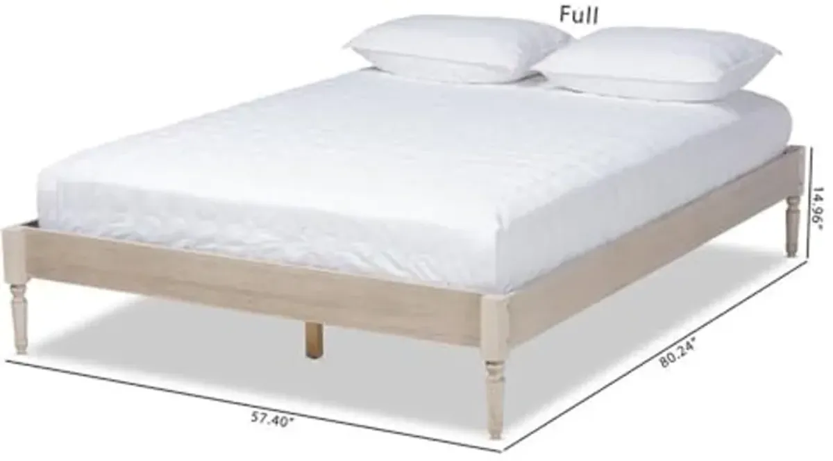 Baxton Studio Colette French Bohemian Antique White Oak Finished Wood King Size Platform Bed Frame